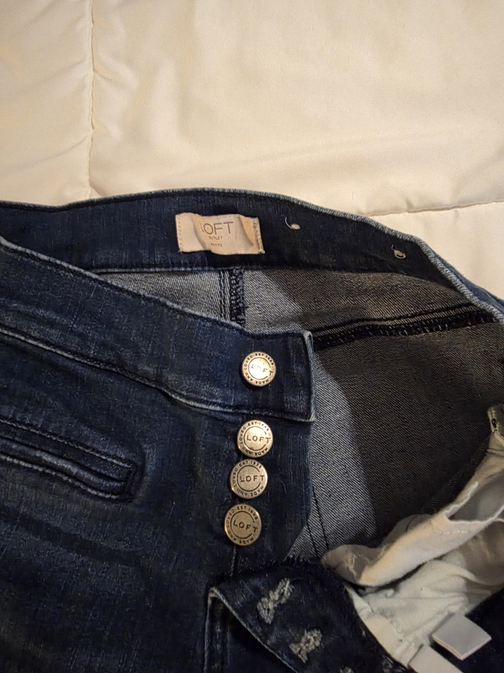 LOFT Women's Dark Blue High-Rise Button-Front Jeans
